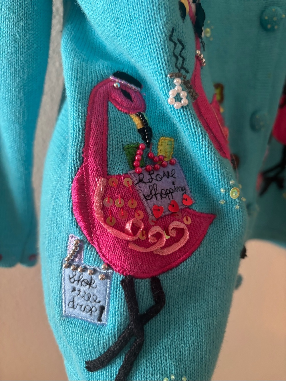Vintage Jack B. Quiek Tropical Flamingo Embroidered Cardigan - Picture 4 of 9